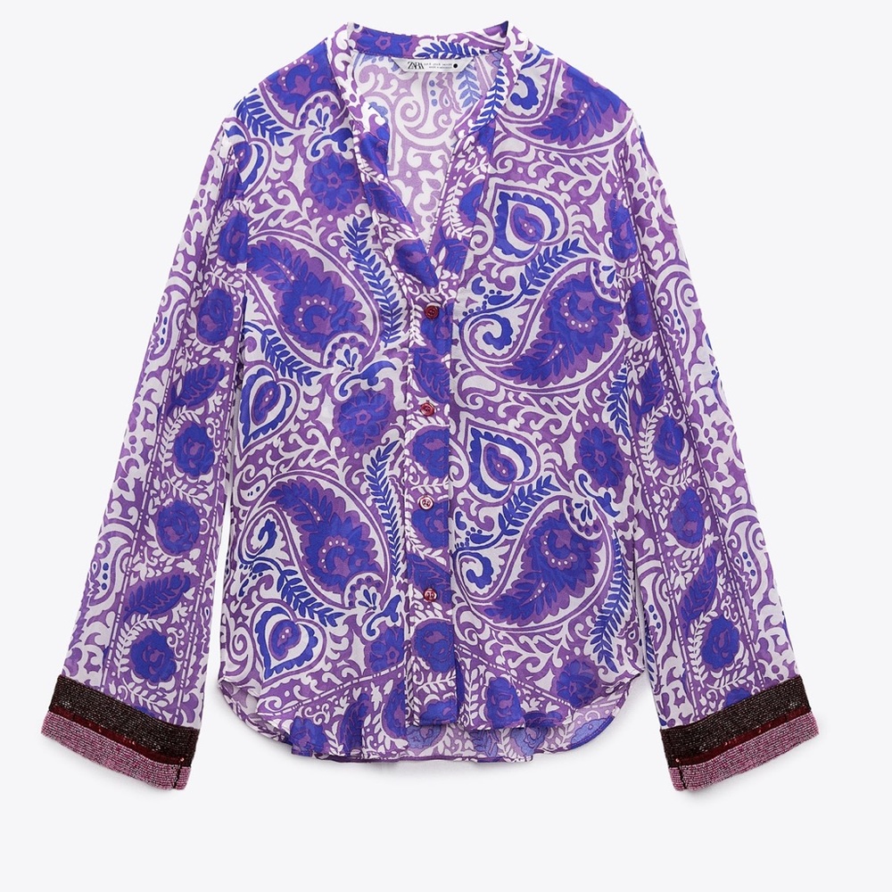 Zara printed SKIRT SET , skirt and embroidered beaded blouse, 2 pieces set - Picture 4 of 13